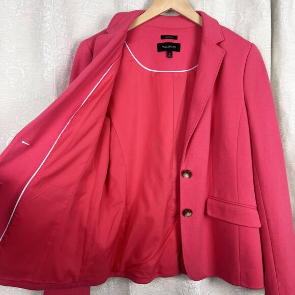 Talbots Aberdeen pique knit blazer deep pink cotton blend 2-button suit jacket - Picture 6 of 11